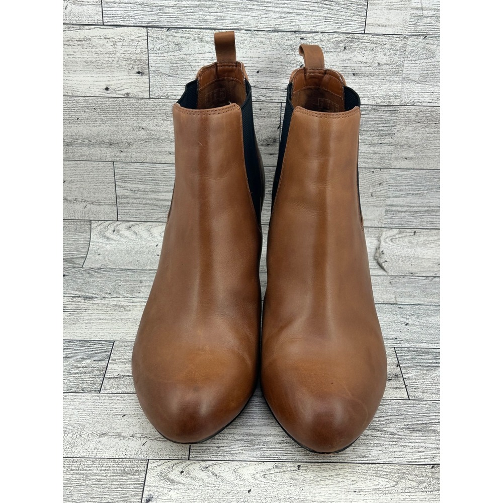 Clarks Somerset Tan Brown Leather Stiletto Heel Chelsea Ankle Boots Women Sz 8M